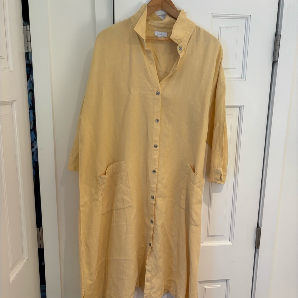 Yellow 100% Linen Midi Dress